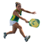 Woman playing pickleball with a Nimbus VX1 paddle on a white background